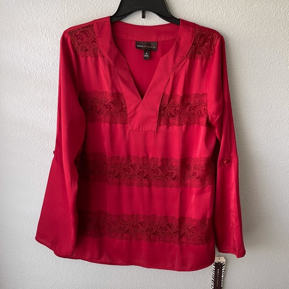 DANA BUCHMAN LACE LONG SLEEVE BLOUSE - Picture 2 of 8